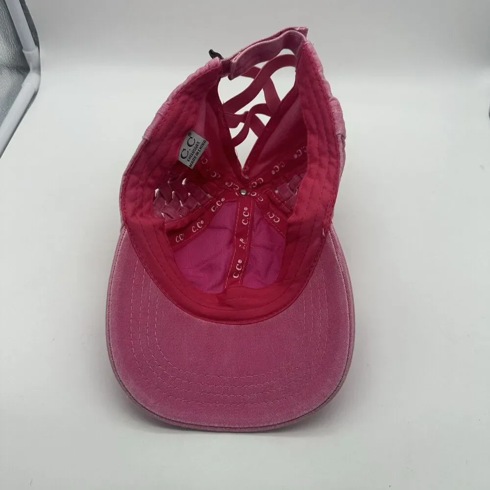 C.C. Womens Criss Cross Ponytail Baseball Cap Basket Weave Pink Messy Bun